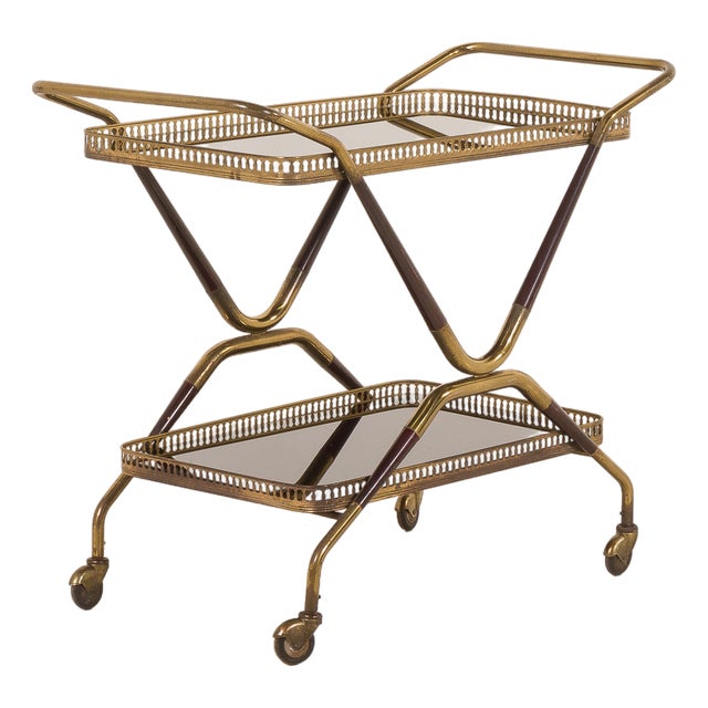Mid-Century Italian Brass Serving Trolley, 1960s For Sale