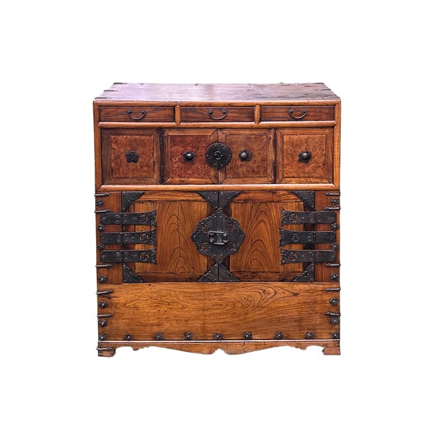 Asian Asian Pattern Brown Black Hardware Drawers Accent Storage Cabinet For Sale - Image 3 of 13