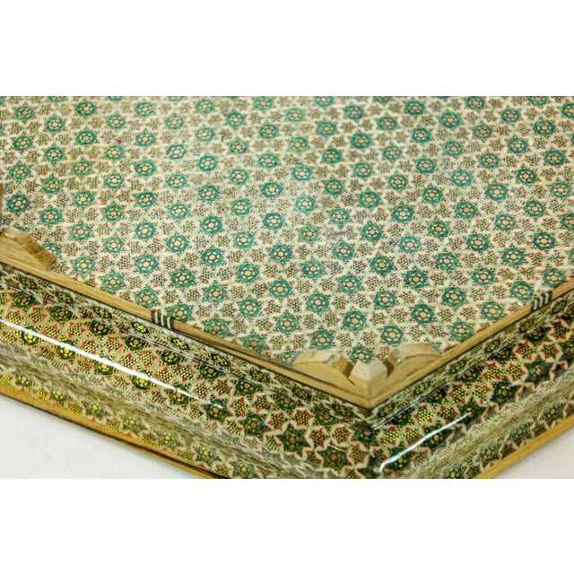 Gold Large Anglo Indian Mosaic Inlaid Jewelry Hexagonal Box 1950s For Sale - Image 8 of 12