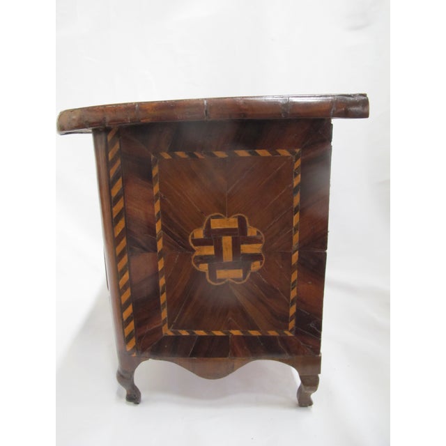Wood Antique Marquetry Inlaid Wood Miniature Footed Jewelry Box Vanity Chest For Sale - Image 7 of 18