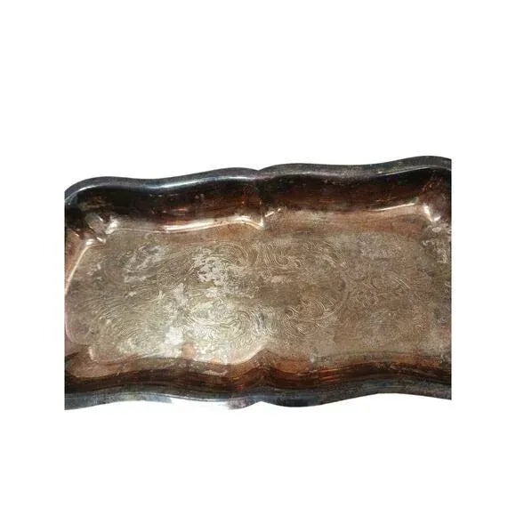 Leonard Antique Leonard 11" Serving Tray Footed Handles Silverplate Patina Aged Vintage For Sale - Image 4 of 16