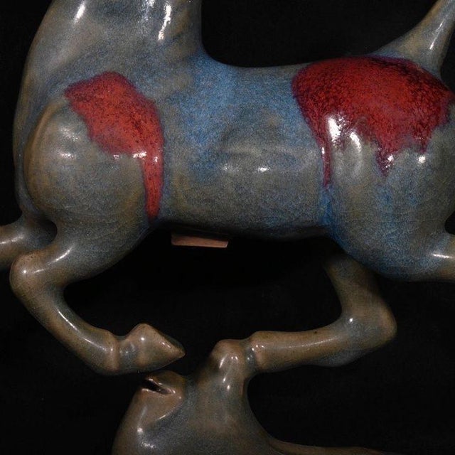 Gray Chinese Jun Ware Style Flambe Glaze "Horse Treading on a Swallow" Sculpture For Sale - Image 8 of 9