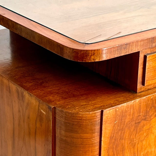 Mid-Century Modern Art Deco Burl Wood Center Desk with Glass Insert, Italy, 1940s For Sale - Image 3 of 15