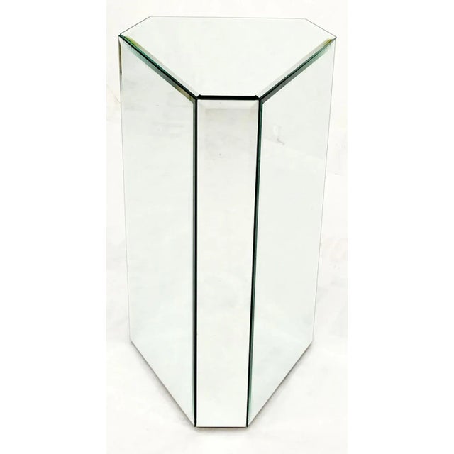 Mid Century Modern Triangular Beveled Mirrors Pedestal Stand End Table Console