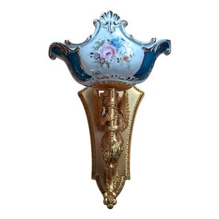 Vintage Wall Lights in Gold-Plated Brass and Cobalt Blue Porcelain, 1990, Set of 8 For Sale