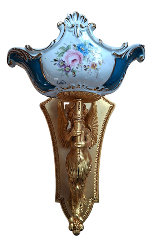 Vintage Wall Lights in Gold-Plated Brass and Cobalt Blue Porcelain, 1990, Set of 8