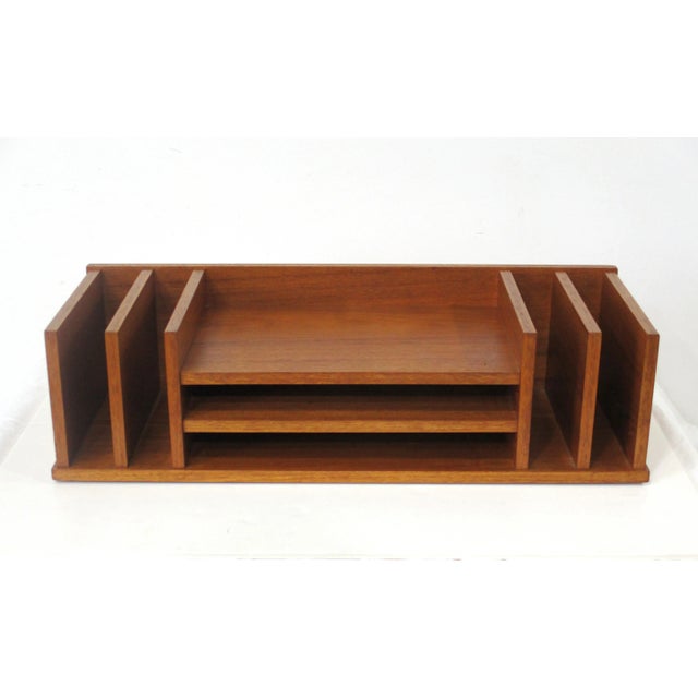 A very nice teak wood desk, letter and paperwork organizer that sits on top of your desk or any work surface with two...