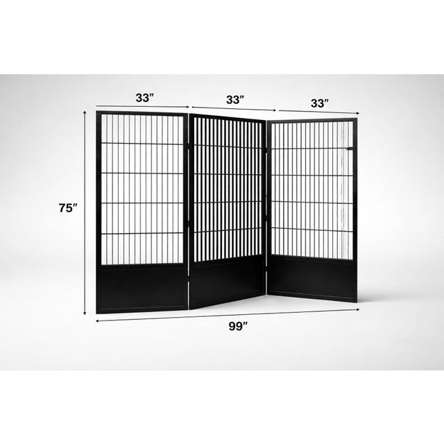 Mid 20th Century Large Three-Panel Black Slatted Room Divider Screen — Japandi Style Architectural Folding Screen For Sale - Image 5 of 5