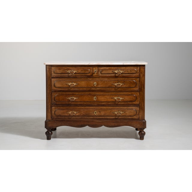 French Oak Marble-Top Chest of Drawers, Antique, France, 19th Century For Sale - Image 10 of 17
