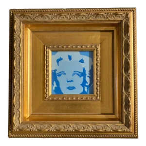 1960’s Original Marilyn Monroe Blue Pop Art Block Print Chunky Gold Frame