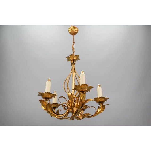 Italian Hollywood Regency Style Five-Light Chandelier in Gilt Metal, 1970s For Sale - Image 4 of 18