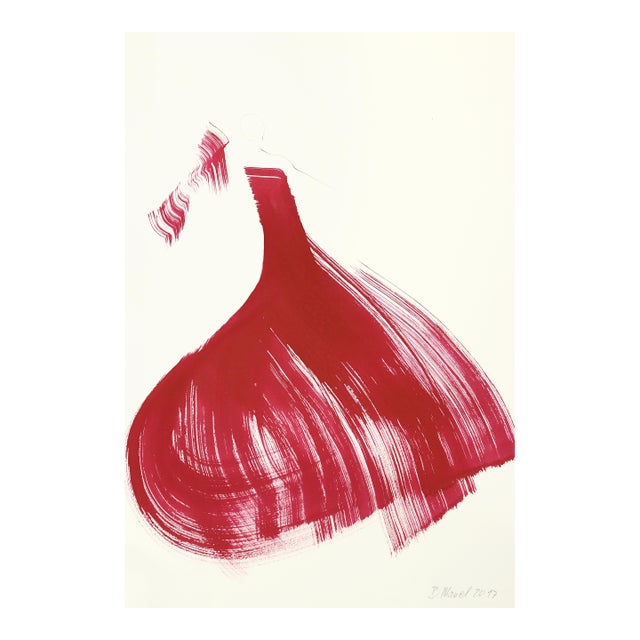 The Red Cloth 138 - Minimalist Figurative Ink Painting on Paper Original Artwork by Bettina Mauel For Sale