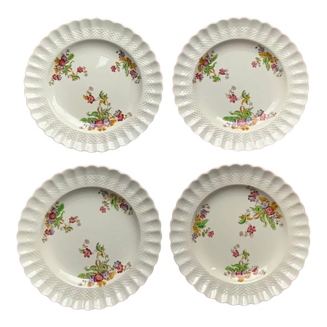 1930s Spode Wicker Lane English Country House Style Dinner Plates- Set of 4 For Sale