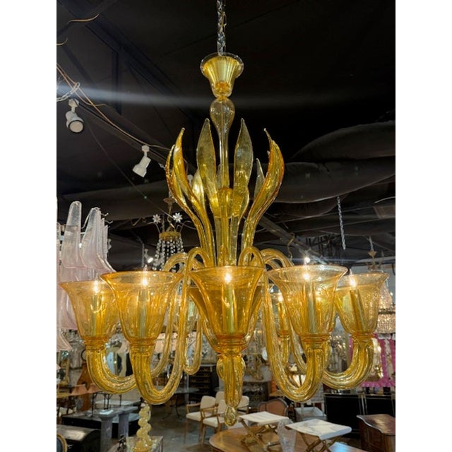 Vintage Amber Colored Murano Glass Chandelier With 12 Arms For Sale - Image 4 of 7