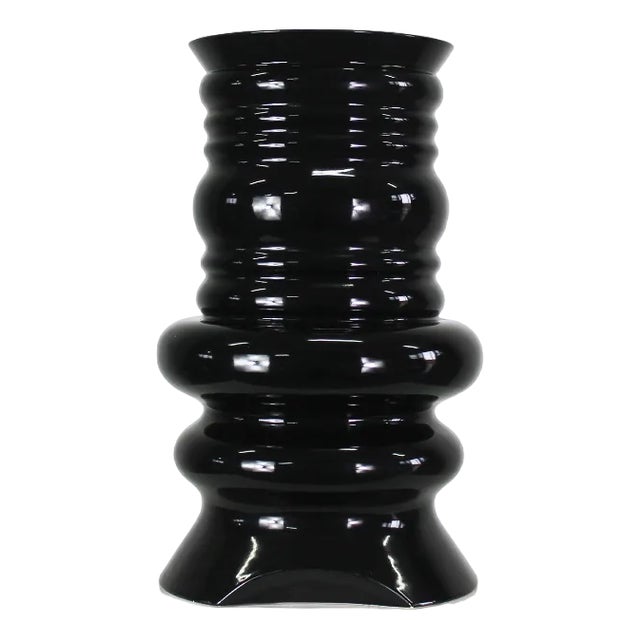 Jaipur Vase in Black Enamelled Ceramic by Sergio Asti, 1980s For Sale