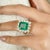 Green Zambian Emerald Halo Diamond Statement Ring in 18k Solid Gold Size 6.5 For Sale - Image 8 of 12