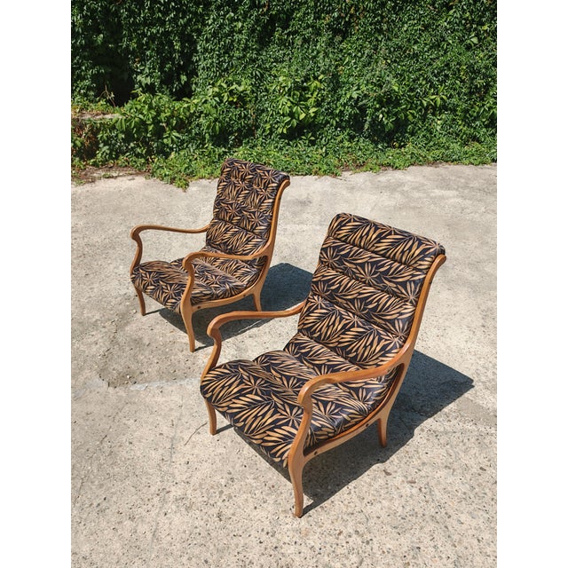Set of MCM Armchairs in Cherry and Plush by Ezio Longhi, 1960s For Sale - Image 12 of 13