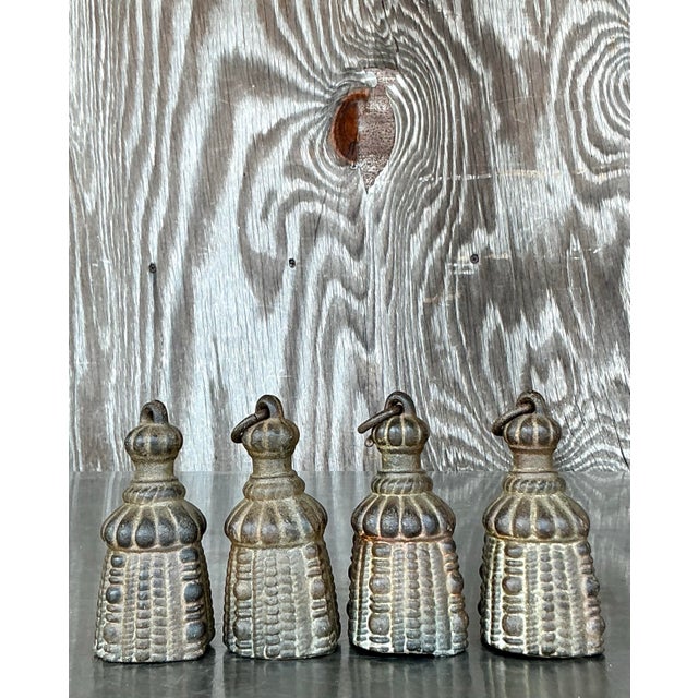 Coffee Vintage Boho Wrought Iron Swag Tassels - Set of 4 For Sale - Image 8 of 12