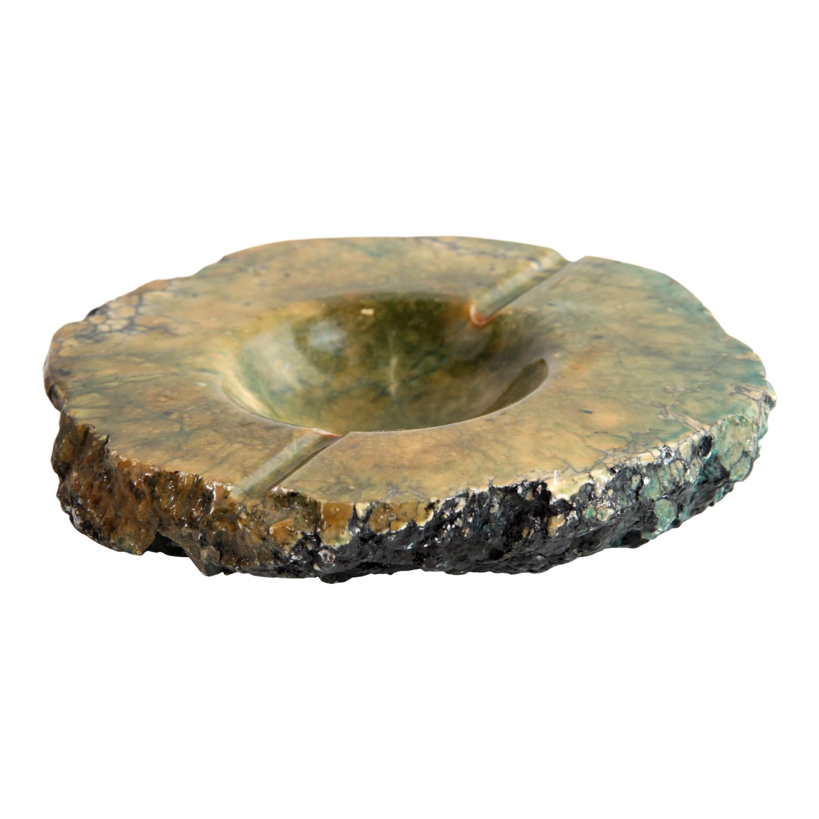 Vintage Mid Century Modern Italian Green Alabaster Carved Ashtray