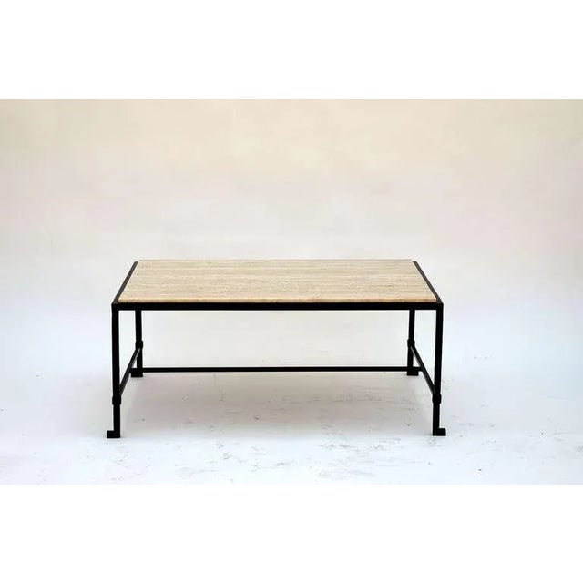 Diagramme' Travertine and Wrought Iron Coffee Table by Design Frères For Sale - Image 9 of 9