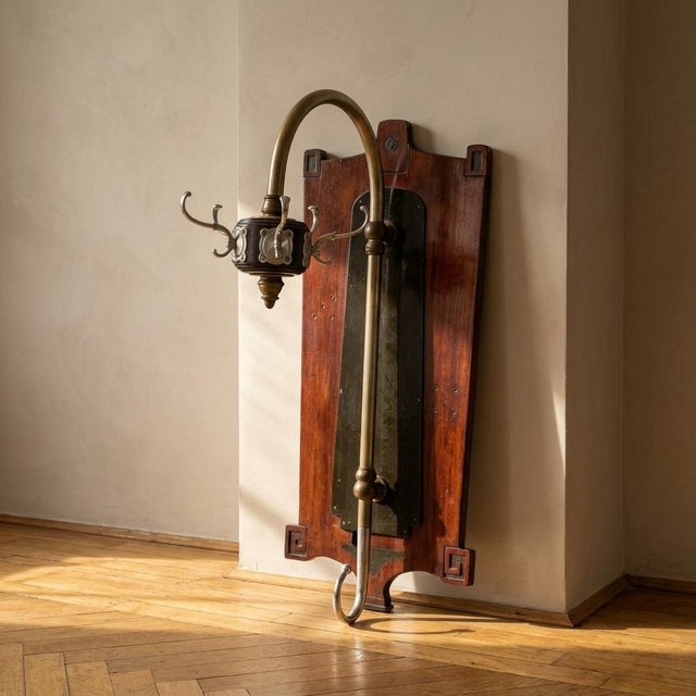 Mid-Century Wooden Coat Rack with Metal Hooks For Sale - Image 10 of 10
