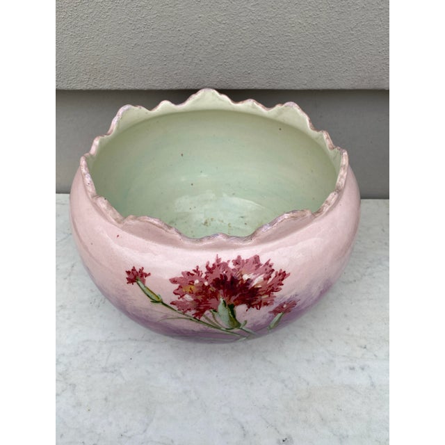 Late 19th Century French Majolica Carnation Cache Pot Jérôme Massier, Circa 1890 For Sale - Image 5 of 8