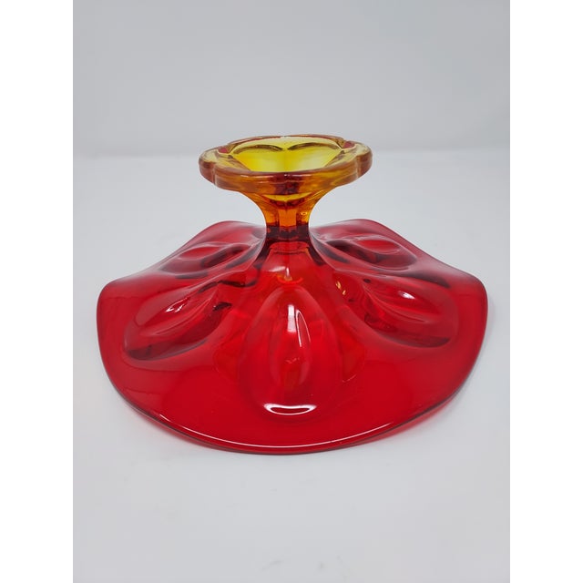 1970s Amberina Glass Le Smith Footed Compote Candy Dish Vintage Mid-Century Ruby Red to Yellow For Sale - Image 5 of 5