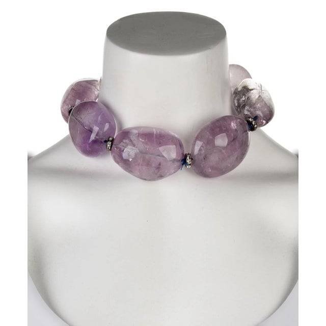 Metal 2000s Oscar De La Renta Necklace Choker Amethyst Large Smooth Tumble Beads Signed For Sale - Image 7 of 12