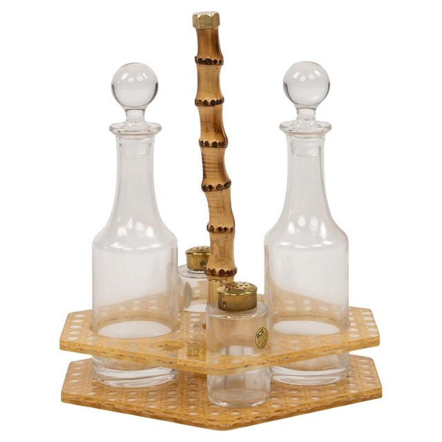 Condiment Set in Acrylic Glass, Wicker and Brass in the style of Christian Dior, Italy, 1970s, Set of 5 For Sale - Image 12 of 12