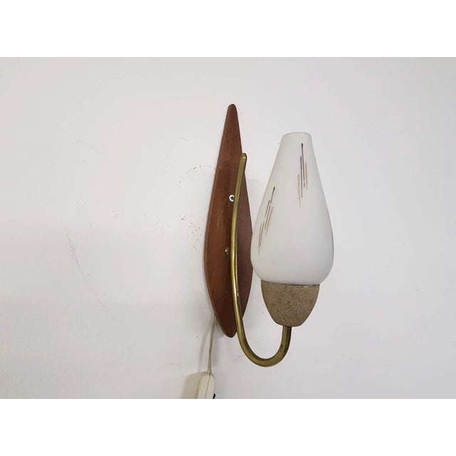 Metal Glass and Wood Wall Lamp, 1950s For Sale - Image 7 of 7