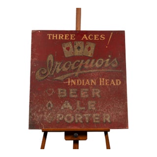 Vintage Iroquois Beer "Three Aces" Painted Tin Sign For Sale