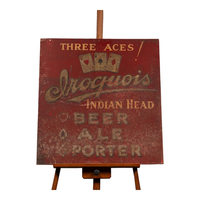 Vintage Iroquois Beer "Three Aces" Painted Tin Sign For Sale