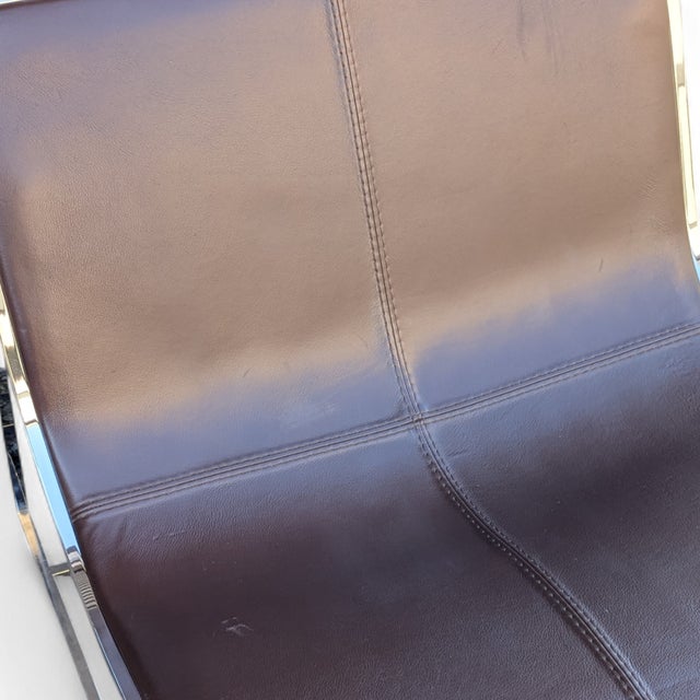 Metal Contemporary Spanish Leather Sling Lounge Chairs, Pair, by Jean-Marie Massaud for Viccarbe "Holy Day" For Sale - Image 7 of 13