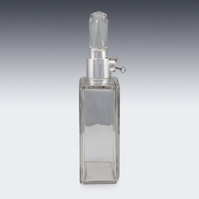 1920s 20th Century English Solid Silver & Glass Spirit Decanter with Lock & Key, 1928 For Sale - Image 5 of 12