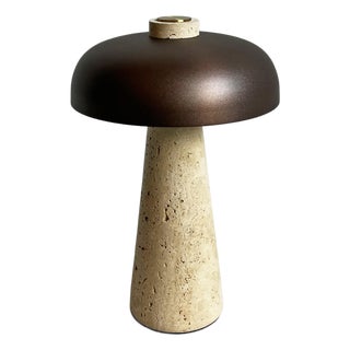 Porcini Travertine Bronze Table Lamp For Sale