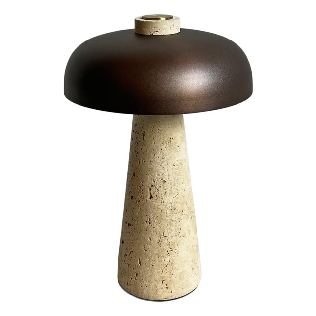 Porcini Travertine Bronze Table Lamp For Sale