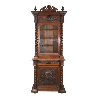 French Louis Xiii Style Oak Hunt Display Cabinet For Sale