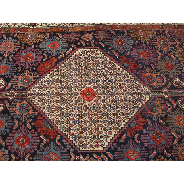 Traditional Navy Background With Fine Medallion Centre in a Geometric Design Persian Bibikabad Rug For Sale - Image 4 of 6