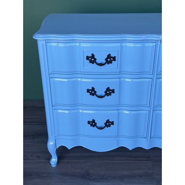 1970s 1970's French Provincial Light Blue Lacquered Dresser For Sale - Image 5 of 16