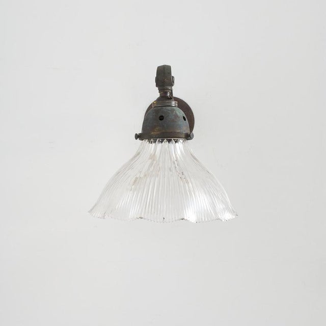 Antique Reclaimed Glass Holophane Wall Light, 1950s For Sale - Image 3 of 7
