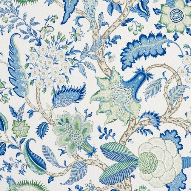 Sample - Schumacher Arborvitae Fabric in Viridian & Blue For Sale