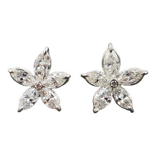2.89 Ct Flower-Shaped Marquise Diamond Studs, A Pair For Sale