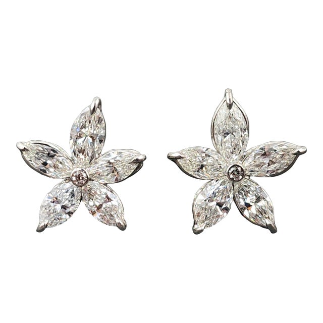2.89 Ct Flower-Shaped Marquise Diamond Studs, A Pair For Sale