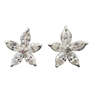 2.89 Ct Flower-Shaped Marquise Diamond Studs, A Pair