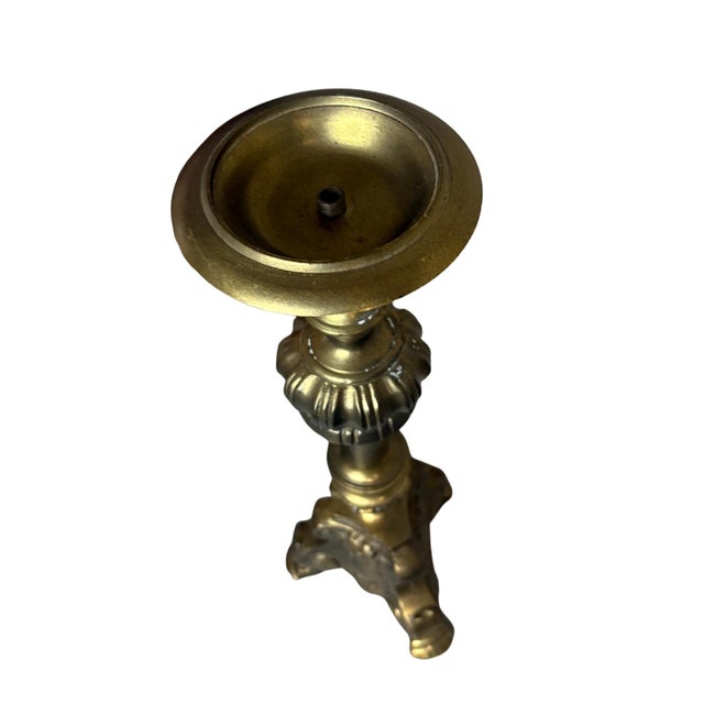 Early 19th Century Antique Brass Gothic Church Candlestick – Chapel/Monastery Altar Candle Holder With Lion Paw Feet For Sale - Image 5 of 7