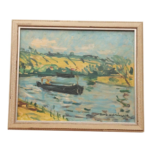 20th Century French Pastel Town Painting For Sale