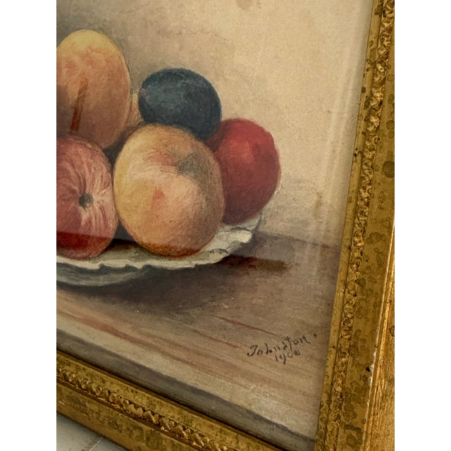 1900 - 1909 Victorian Fruit Bowl Still Life Watercolor signed and dated “Johnston, 1900” For Sale - Image 5 of 6