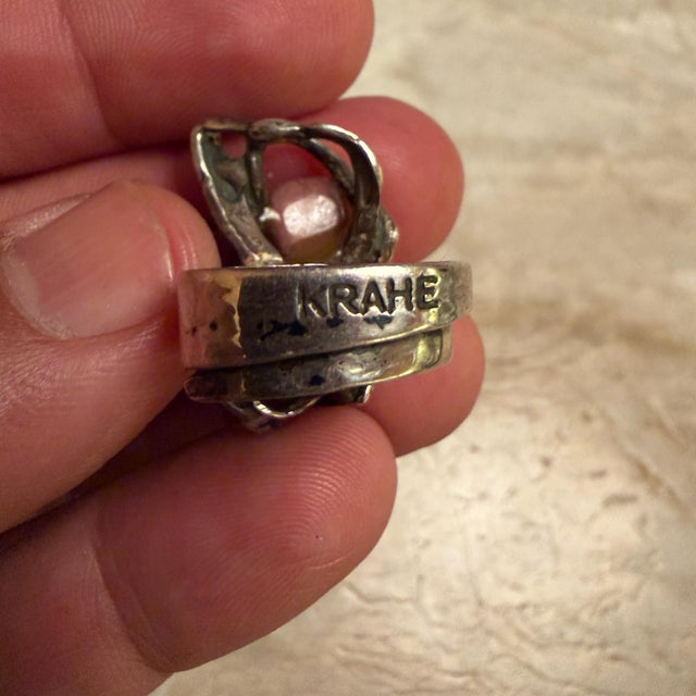 Sculptural Ring With a Silver-Toned Metal Pink Stone Krahe For Sale - Image 9 of 9