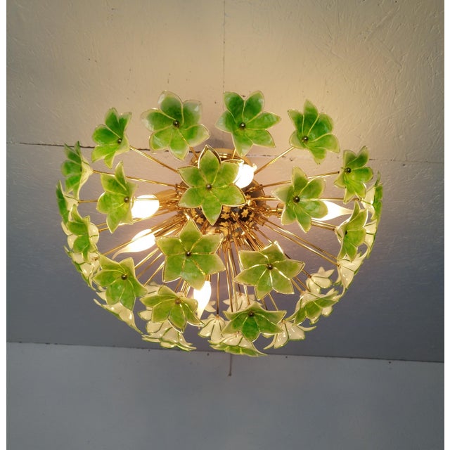 Green Floral Sputnik Flush Mount Chandelier 1980s Glass Flowers For Sale - Image 12 of 12