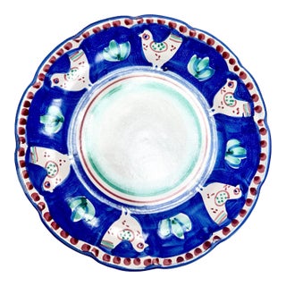 Solimene Vietri Sul Mane Italy Blu Chicken Ceramic Vintage Plate, Platter For Sale